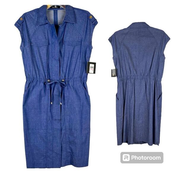 NWT Ellen Tracy Denim Zip Up Cap Sleeve Mini Dress 10 - Picture 1 of 13